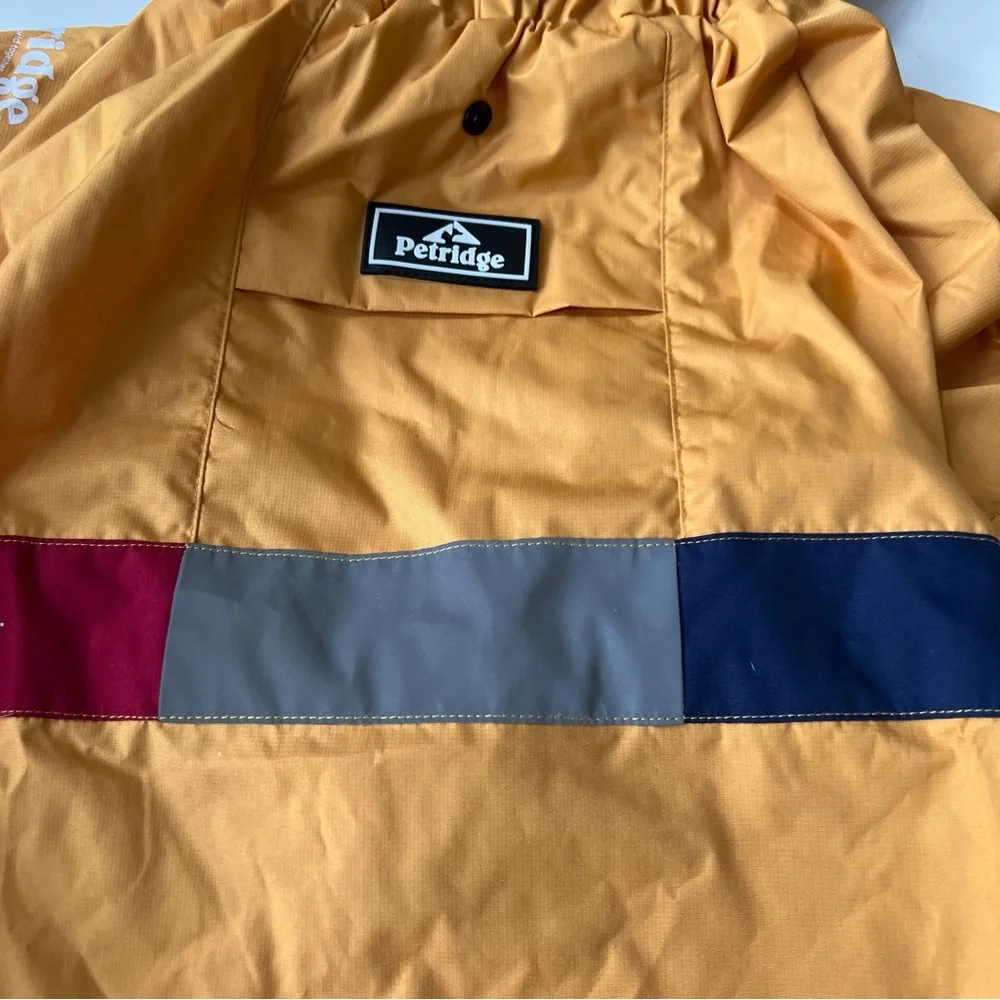 Porridge Hooded Dog Raincoat Reflective Jacket w clear visor Sz 55/M-L
